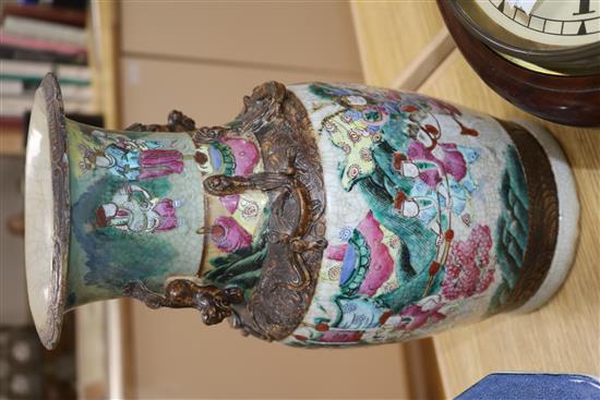 Two 19th century Chinese famille rose crackleglaze vases tallest 45cm